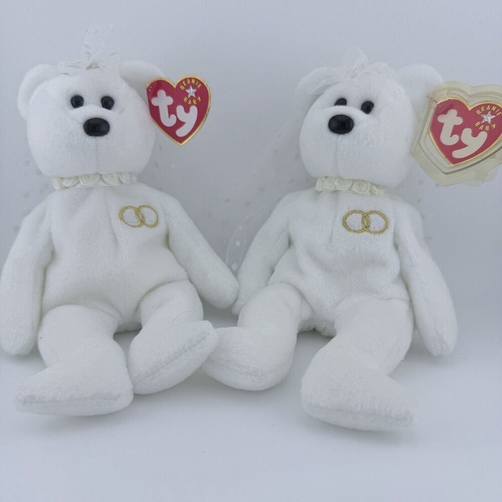 Set of 2 TY Beanie Baby - MRS the Bride Bear (8.5 inch) - READ